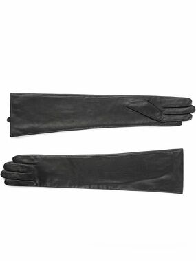 50cm Long Silk Lined Goatskin Touchscreen Gloves, Black, Size Medium, NWT